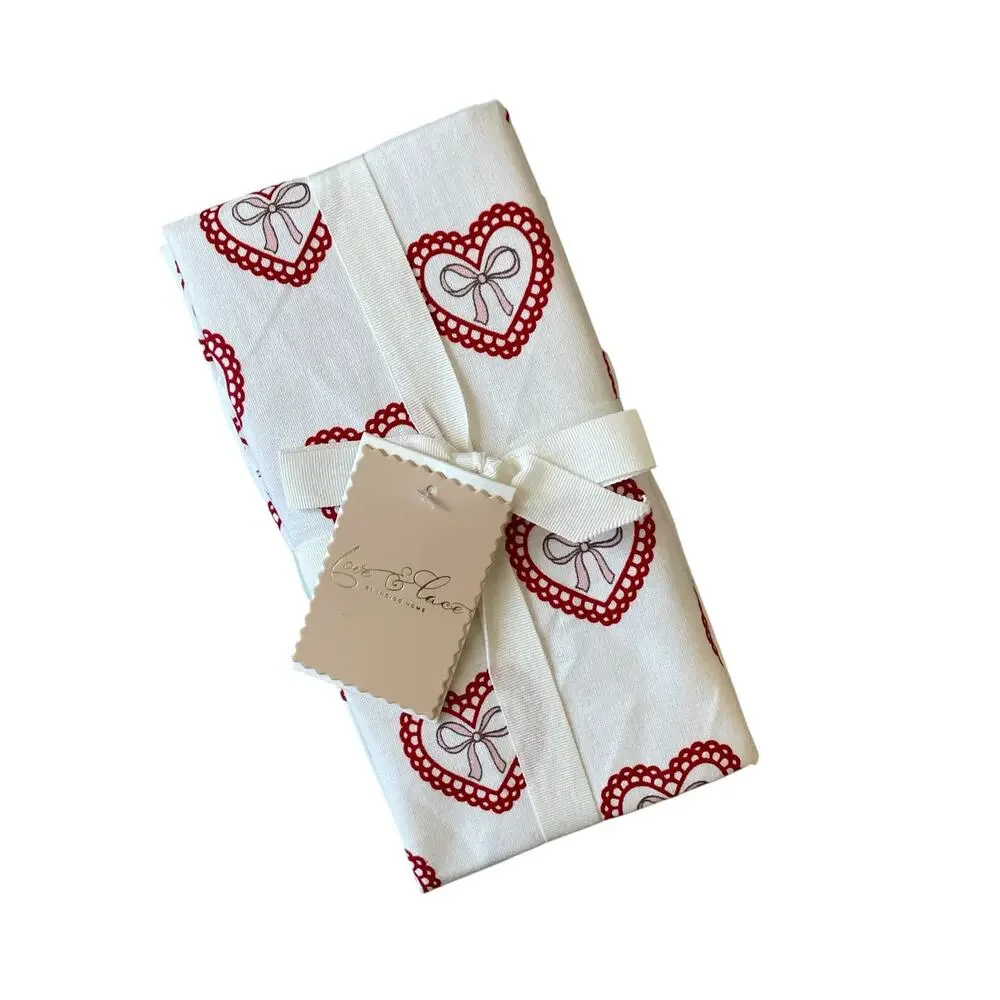 8pc Valentine Heart Placemat & Napkin Set 15in Cotton Pink Red White Love XO NEW